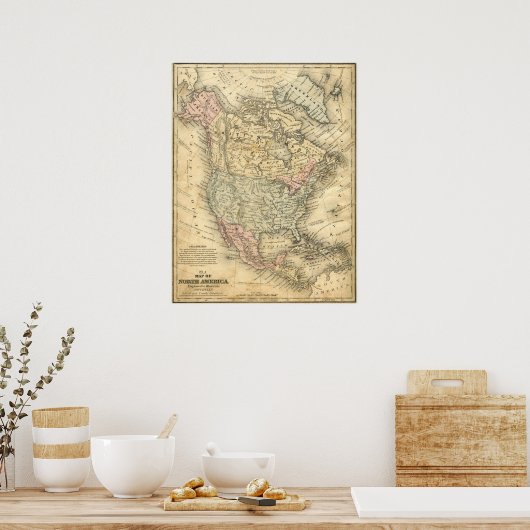 kaart van Noord-Amerika afdrukken Poster (Keuken)