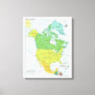 Kaart van Noord-Amerika Canvas Afdruk