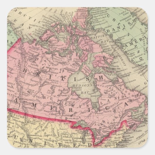 Kaart van Noord-Amerika Vierkante Sticker (Voorkant)