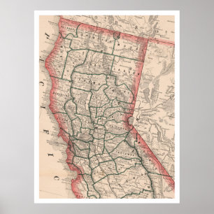 kaart van Noord-Californië (1883) Poster