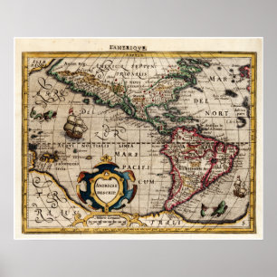  kaart van Noord- en Zuid-Amerika 1700 Poster