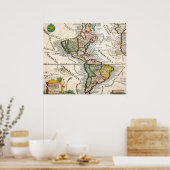  kaart van Noord- en Zuid-Amerika 1761 Poster (Keuken)