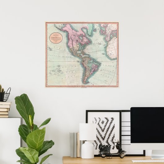  kaart van Noord- en Zuid-Amerika 1806 Poster (Thuiskantoor)