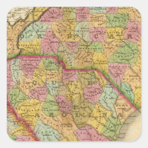 Kaart van Noord- en Zuid-Carolina en Georgië Vierkante Sticker