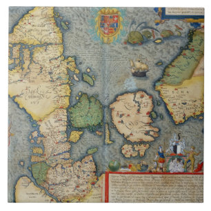 Kaart van Noord-Europa, van 'Civitates Orbis Terr' Tegeltje
