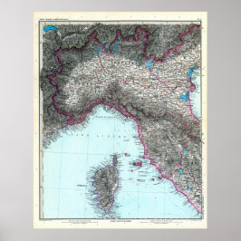 Kaart van Noord-Italië (1891) Poster