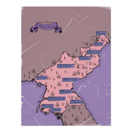 Kaart van Noord-Korea Perfect Poster (Voorkant)