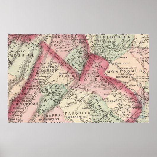 kaart van Noord-Virginia (1875) Poster (Voorkant)