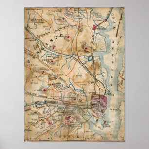  kaart van Noordoost-Virginia (1862) Poster