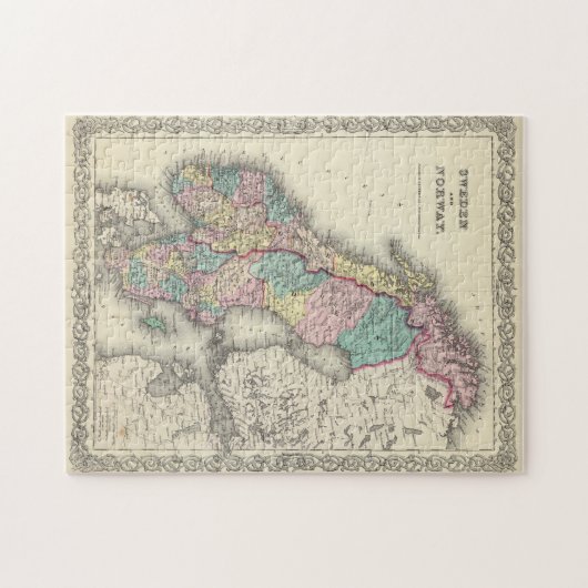 kaart van Noorwegen en Zweden (1856) Legpuzzel (Horizontaal)