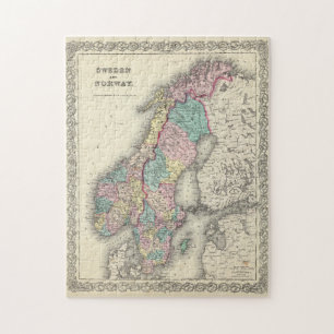 kaart van Noorwegen en Zweden (1856) Legpuzzel