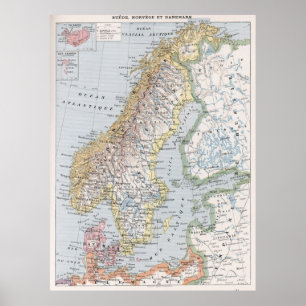  kaart van Noorwegen en Zweden (1900) Poster