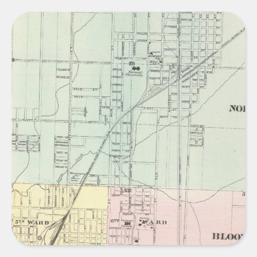 Kaart van Normaal, Bloomington Vierkante Sticker (Voorkant)