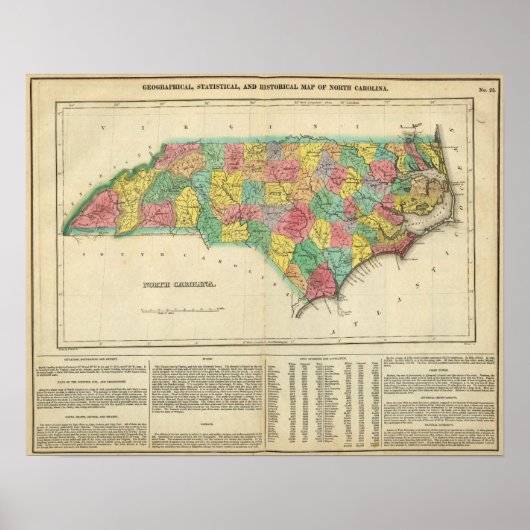 Kaart van North Carolina Poster (Voorkant)