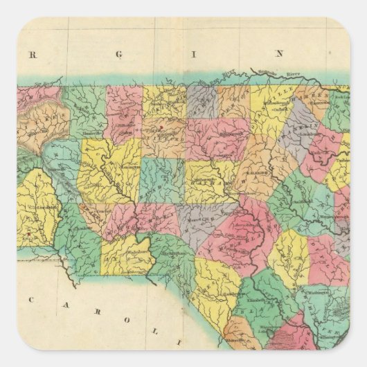 Kaart van North Carolina Vierkante Sticker (Voorkant)