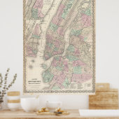  kaart van NYC en Brooklyn (1865) Poster (Keuken)