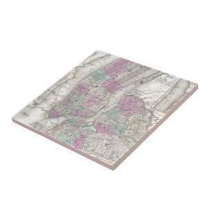 kaart van NYC en Brooklyn (1866) Tegeltje