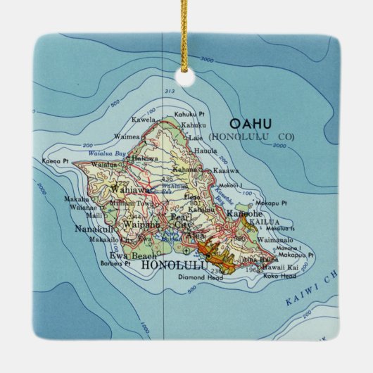  kaart van Oahu Keramisch Ornament (Achterkant)