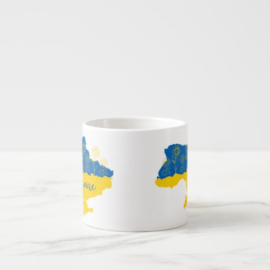 Kaart van Oekraïne met zonnebloem en Oekraïense vl Espresso Kop (Voorkant)