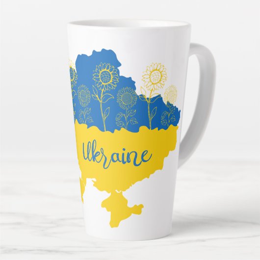 Kaart van Oekraïne met zonnebloem en Oekraïense vl Latte Mok (Rechterhoek)
