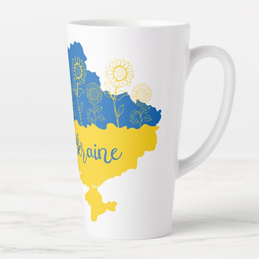 Kaart van Oekraïne met zonnebloem en Oekraïense vl Latte Mok (Rechts)