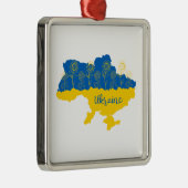Kaart van Oekraïne met zonnebloem en Oekraïense vl Metalen Ornament (Rechts)
