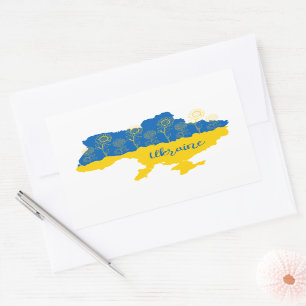 Kaart van Oekraïne met zonnebloem en Oekraïense vl Rechthoekige Sticker