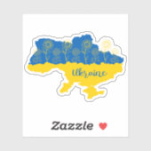 Kaart van Oekraïne met zonnebloem en Oekraïense vl Sticker (Vel)