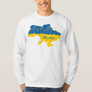 Kaart van Oekraïne met zonnebloem en Oekraïense vl T-shirt