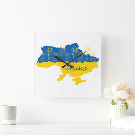 Kaart van Oekraïne met zonnebloem en Oekraïense vl Vierkante Klok (Huis)