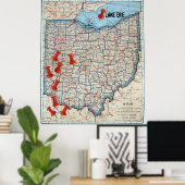 kaart van Ohio (1921) kaartteller Poster (Thuiskantoor)