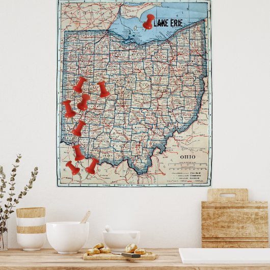  kaart van Ohio (1921)  kaartteller Poster (Keuken)