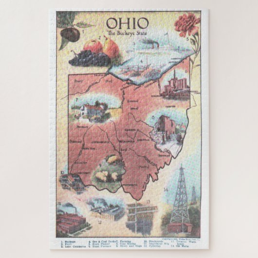kaart van Ohio (1921) Legpuzzel (Verticaal)
