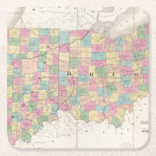 Kaart van Ohio en Indiana Vierkante Kartonnen Onderzetter