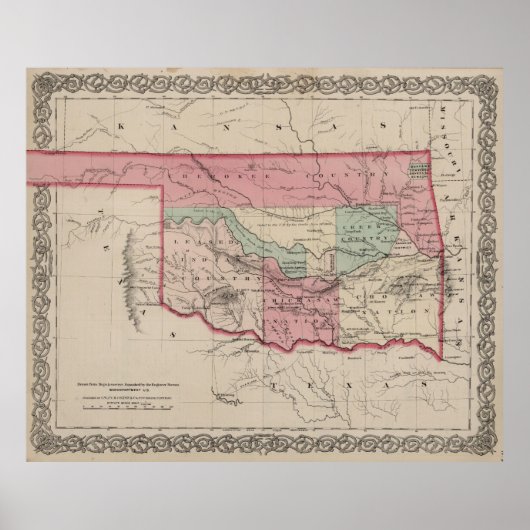  kaart van Oklahoma (1869) Poster (Voorkant)