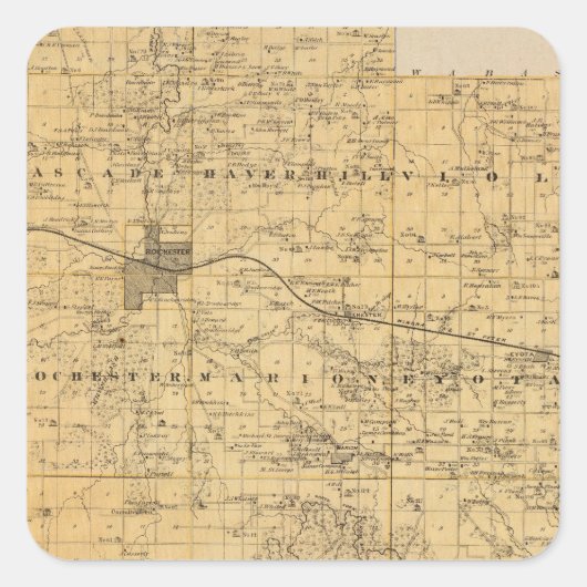 Kaart van Olmsted County, Minnesota Vierkante Sticker (Voorkant)