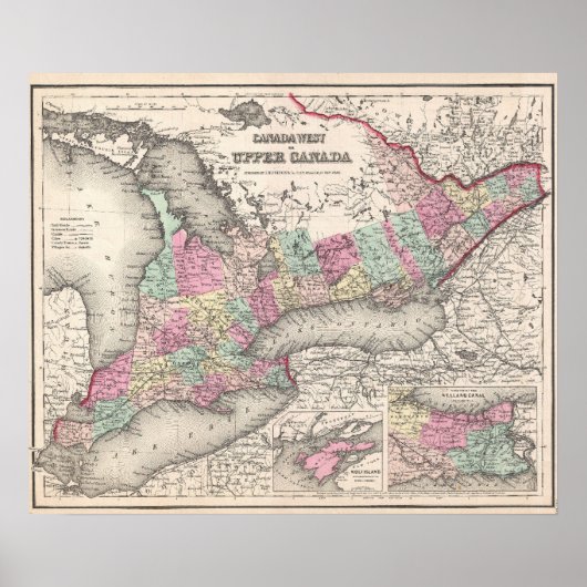 kaart van Ontario (1857) Poster (Voorkant)