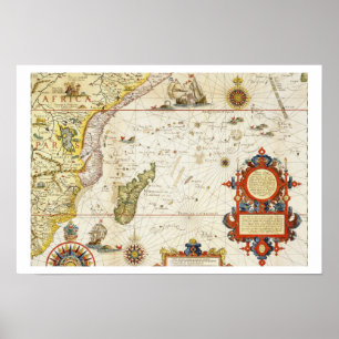 Kaart van Oost-Afrika en Madagaskar, 1596 (hand-co Poster