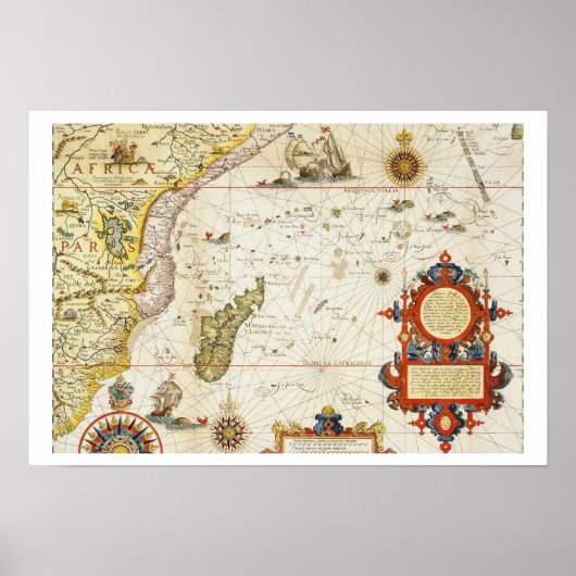Kaart van Oost-Afrika en Madagaskar, 1596 (hand-co Poster (Voorkant)