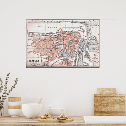  kaart van Oostende België (1905) Poster (Keuken)