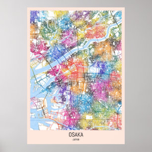 Kaart van Osaka Japan Poster