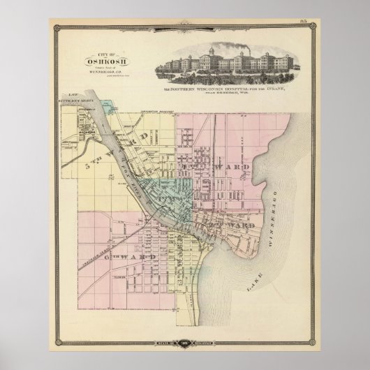  kaart van Oshkosh WI (1878) Poster (Voorkant)