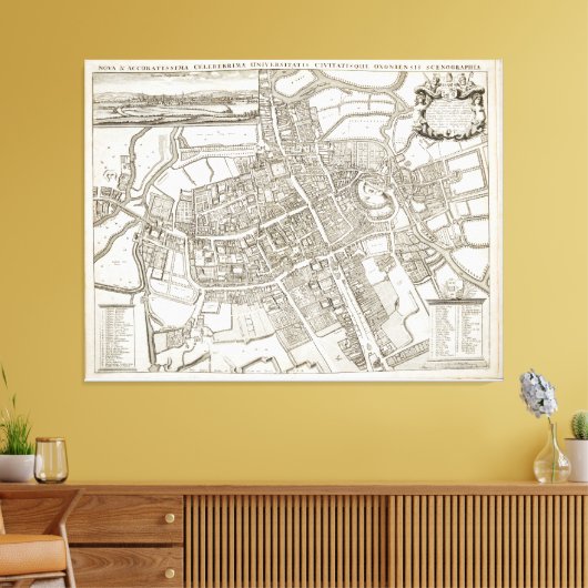 kaart van Oxford England (1675) Canvas Afdruk (Insitu (Woonkamer))