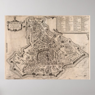 kaart van Padua Italië (1618) Poster