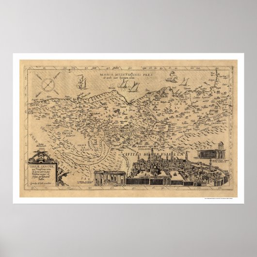 Kaart van Palestina met Tilemann Stella 1600 Poster (Voorkant)