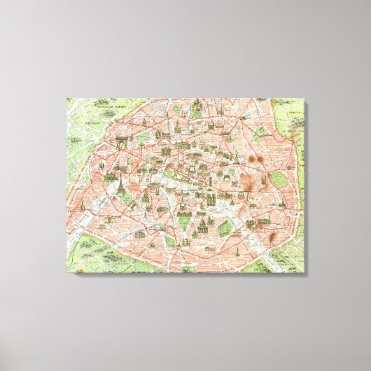 kaart van Parijs (1920) Canvas Afdruk (Voorkant)