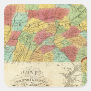 Kaart van Pennsylvania New Jersey en Delaware Vierkante Sticker