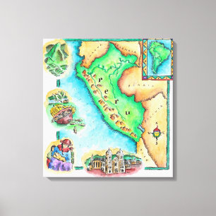 Kaart van Peru Canvas Afdruk