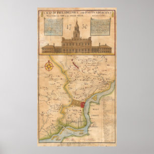 kaart van Philadelphia Pennsylvania (1750) Poster