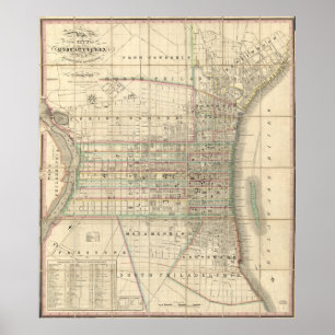 kaart van Philadelphia Pennsylvania (1830) Poster